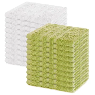 Produktbild von Lavea® 20er Seiftuch Set 30x30 cm, 100% Baumwolle Frottier, Gästehandtücher & Waschlappen, waschbar 60°C, Serie Elena, Bad & Gäste-WC, Lindgrün & Weiß
