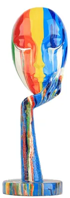 Abstrakte Harz-Maskenskulptur, Denkerin, bunt, 38,9 cm