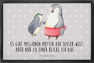 Produktbild von Mr. & Mrs. Panda fußmatte Pinguin mit Kind 60 x 90 cm - Grau Pastell - Geschenk, Familie, Bodenvorleger, Mutter, Schuhabstreifer, Tochter, Pinguine, Muttertag
