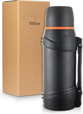 Produktbild von Famanu Thermoskan 1,5 Liter - Hält Getränke bis zu 24 Stunden warm oder kalt - Edelstahl - Schwarz