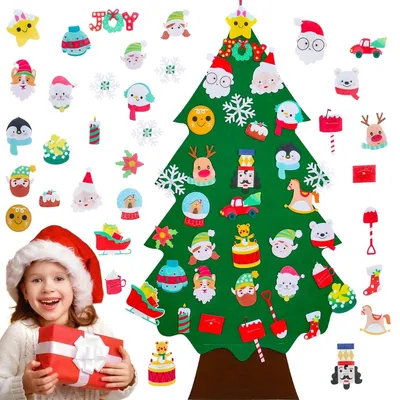Immagine prodotto di Albero di Natale fai-da-te in feltro per bambini, con 34 decorazioni