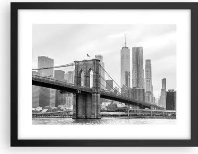 Produktbild von Gerahmtes Poster - Schwarzer Rahmen - Brücke Brooklyn schwarz und weiß - 40x30 cm - Wand Bild - Wanddeko - Wandbilder - Wandposter - Bilderrahmen - Bilder - Kunstdruck - Wandbild - P2BAA40x30-4245