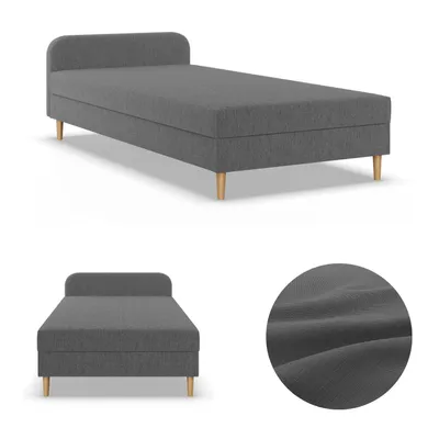 Produktbild von Einzelbett 120x200, Kontinentales Bett mit Kopfteil, Bett mit Matratze, Jugendbett, Kinderbett, Geflecht, Grau, Dunkelgrau, CASPE 120 x 200