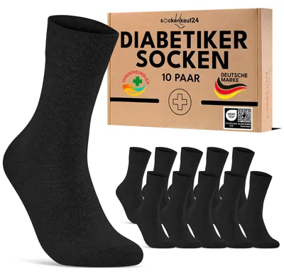 Produktbild von sockenkauf24 10 Paar Diabetikersocken für Herren & Damen ohne Gummibund & ohne Naht aus Baumwolle Diabetiker Socken mit Komfortbund ohne Gummi 70208T (Schwarz 35-38) WP