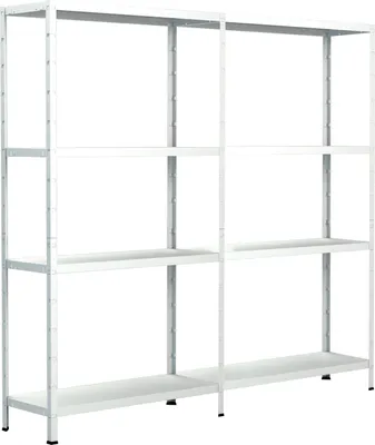 Produktbild von SCHULTE Regalwelt Steckregal mit 2 x 4 PowerMAX Fachböden, 65 kg Tragkraft, 180x160x40 cm (HxBxT), weiß, Lagerregal, Werkstattregal, Kellerregal, Garagenregal, Metallregal