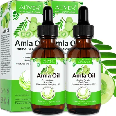 Produktbild von Amla Öl Haaröl Haarwachstum gegen Schuppen Haarausfall Kaltgepresst Bio Vegan, 2x 60ml