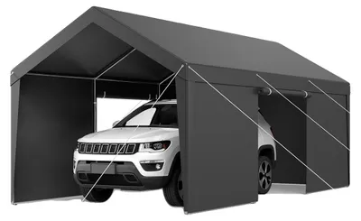 Produktbild von VEVOR Carport, 12 x 20 FT Outdoor-Auto-Überdachung, tragbarer Carport mit abnehmbaren Seitenwänden & Tür, robuster Autoschutz, UV-beständig & wasserabweisend, ganzjährige Schutz für Automobile und Boote Grau, Grau-3.65x6.09x3.02 m