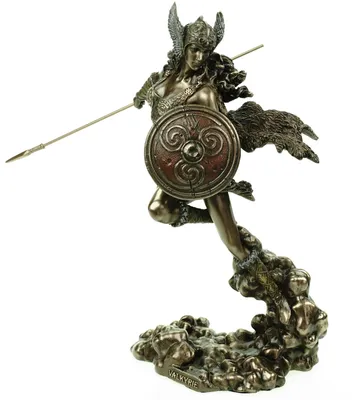 Produktbild von Bronze colorierte Figur germanische Walküre mit Speer und Schild