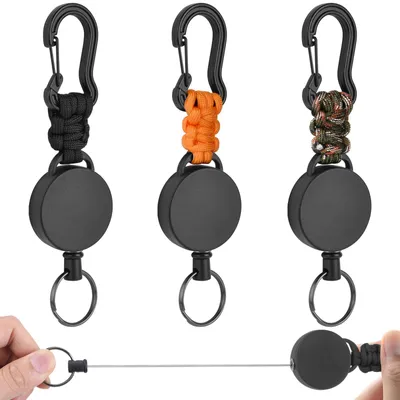 Produktbild von Ausziehbarer Schlüsselring, 3-teilig, ausziehbares Lanyard, ausziehbarer Auswelter mit Karabiner, stabiler Karabiner