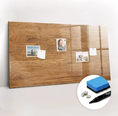 Produktbild von Magnetpinnwand Memoboard - Zubehörsatz - Schwarzer Marker + Schwamm + Magnete - 120 x 60 cm - Helles Holz