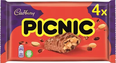 Produktbild von Cadbury Picnic Riegel mit Erdnüssen Rosinen und Karamell 152g