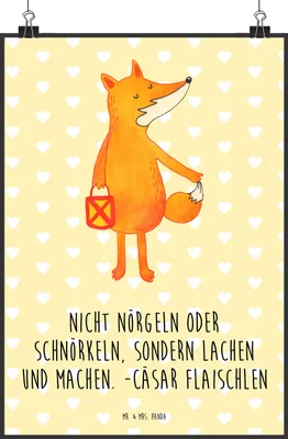 Produktbild von Mr. & Mrs. Panda Bild Fuchs Laterne DIN A2 - Gelb Pastell - Geschenk, Optimistisch, Wandbild, drucke, Sankt Martin, Positiv, Plakat, wanddeko, Kunstdruck