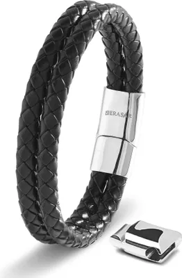 Produktbild von SERASAR | Lederarmband für Männer [Double] mit Magnetverschluss | Farbe: Silber | Länge: 23cm