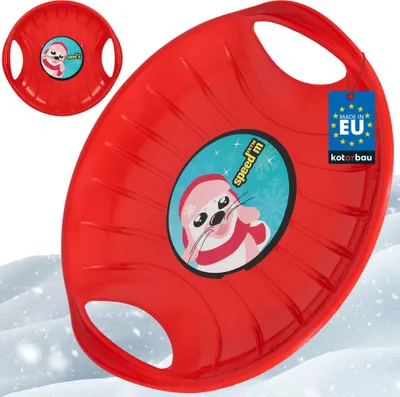 Produktbild von KOTARBAU® Rutschteller 60 cm Popo Rutscher mit Griffen Schlitten für Kinder & Erwachsene Bob Schlitten Kinderschlitten Kunststoff Rot