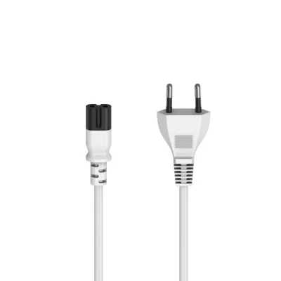 Immagine prodotto di Hama 00223271 Cavo di alimentazione con spina Euro, spina a 2 poli, doppia scanalatura/C7, 1,5 m, bianco (00223271)