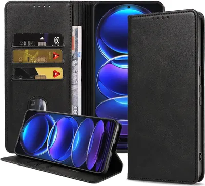 Zdjęcie produktu dla Etui na telefon Smartphonica pasujące do Xiaomi Redmi Note 12 Pro Plus ze sztucznej skóry z magnetycznym zamknięciem i uchwytami na karty Etui z klapką - czarne