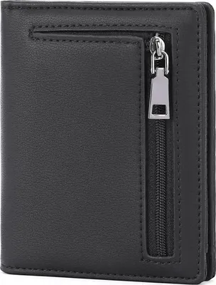 Image de Slim Wallet Hommes Protection RFID Porte-monnaie Compartiment monnaie Portefeuille 7 fentes pour cartes 1 fermeture éclair 02-noir