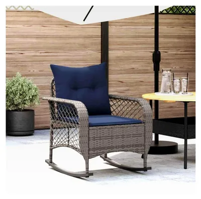 Produktbild von Garten-Schaukelstuhl mit Kissen in Grau aus Poly Rattan