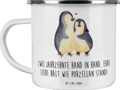 Produktbild von Mr. & Mrs. Panda Teetasse 20. Hochzeitstag Porzellanhochzeit - Weiß - Geschenk, Kaffeepott, Beziehung, Liebe, Jahrestag, Blechtasse, Teebecher, Geschenke, Pott, Heirat