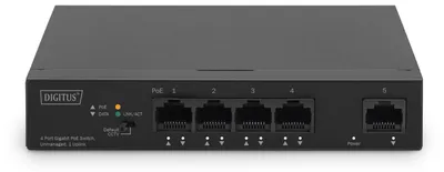 Produktbild von DIGITUS Switch 4-Port Gigabit 60W PoE Unmanaged schwarz