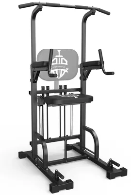 Produktbild von Power Tower Trainingsstation - Klimmzug und Dip Station - Belastbar bis 204 kg - Multifunktionales Home Gym - Krafttraining - Schwarz
