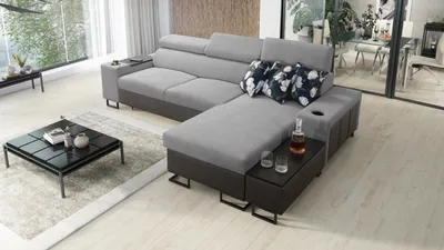 Obrázek produktu pro Kaiser Möbel  moderní rohová sedací souprava MELODY I MINI s USB a poličkou Tauro/Freya grafit/šedá vpravo
