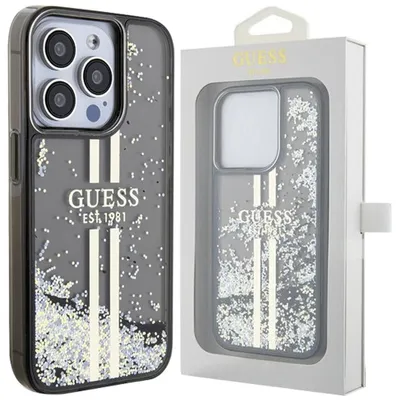 Produktbild von Guess GUHCP15LLFCSEGK iPhone 15 Pro 6.1" schwarz hardcase Liquid Glitter Gold Stripes Schutzhülle