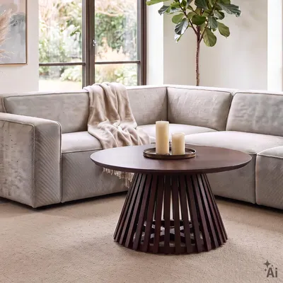 Produktbild von Couchtisch rund AMILA Ø 90 cm aus Mangoholz - Dunkelbraun