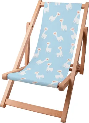 Produktbild von Dreamroots Kinder Liegestuhl klappbar Holz bis zu 130 kg, Sonnenliege klappbar mit 3-stufiger Neigungsregulierung der Rückenlehne, llama Blue