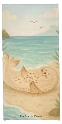 Produktbild von Mr. & Mrs. Panda Strandtuch Robbe Liegen Design - Gelb Pastell - Geschenk, Seehund, Handtuch, Badhandtuch, sporthandtuch, Duschtuch, Nordsee, Ostsee, Robben, Badehandtuch