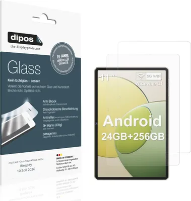 Produktbild von 2x Schutzfolie für Biegedy 10 Zoll 2026 matt - Anti-Shock 9H Folie dipos Glass Kunststoffglas