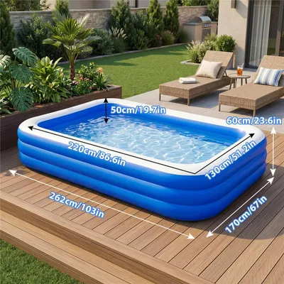 Produktbild von Aufblasbarer Familienpool - Gartenpool 262 cm - Dickes Strapazierfähiges PVC - Großer Pool Für Kinder Und Erwachsene - Für Garten Und Terrasse