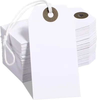 Produktbild von 100 kleine, hängende Preisschilder mit Schnur, für Einzelhandel, Geschenktüten, Bastelarbeiten.