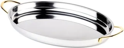Produktbild von APS 60270 Servierschale, Edelstahl poliert, vergoldete Edelstahl-Griffe, 26,5 x 19,5 cm, Höhe 3 cm
