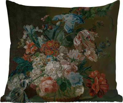 Produktbild von MuchoWow® Outdoor Kissen - Stilleben mit Blumen - Gemälde von Cornelia van der Mijn - 40x40 cm - Wetterfest - Lounge Kissen - Kopfkissen - Interieur - Polster mit Bild