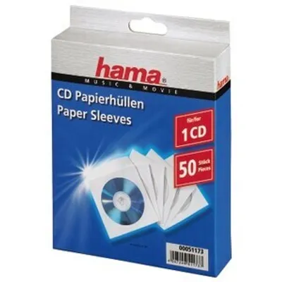 Produktbild von Hama CD Paper Sleeves, white, 50 pcs/Pack, 1 Disks, Weiß, Papier, 190 mm, 135 mm, 26 mm