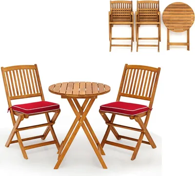 Produktbild von KOMFOTTEU 3 teilig Balkonmöbel, Balkonset klappbar, Gartenmöbel-Set mit 1 Tisch & 2 Stühlen, Sitzgarnitur mit 2 Kissen, Sitzgruppe Bistroset