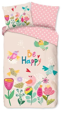 Obrázek produktu pro Dobrý den, sada povlečení do dětské postýlky "Happily" – růžová – (140x220 cm) – 100 % bavlna