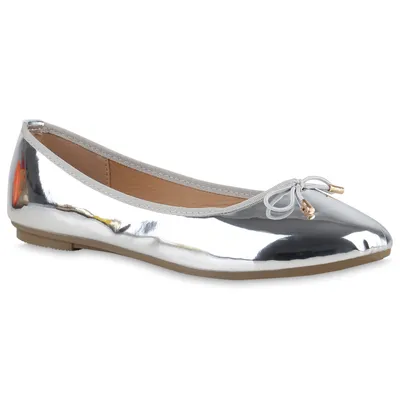 Produktbild von VAN HILL Damen Klassische Ballerinas Kunstleder Schleifen Schuhe 838469, Farbe: Silber, Größe: 40