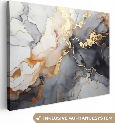 Produktbild von MuchoWow® - Leinwandbilder - Marmor - Schwarz - Gold - Weiß, Wandbild, Wanddeko Bilder Wohnzimmer, 40x30cm
