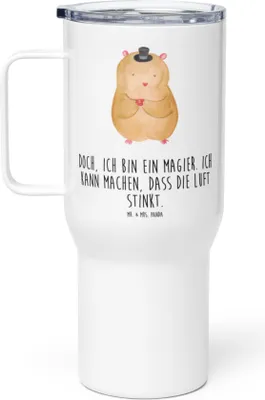 Produktbild von Mr. & Mrs. Panda thermosbecher Hamster Hut - Weiß - Geschenk, Zylinder, Isolierbecher, Zwerghamster, Magier, Teetasse, Thermobecher, Lustige Sprüche, Kaffee-to-go-Becher