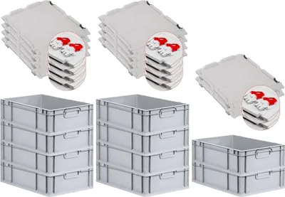 Produktbild von SuperSparSet 10x Eurobox NextGen Grip mit Scharnierdeckel und roten Schiebeschnappverschlüssen | HxBxT 17x40x60cm | 34 Liter | Grau | Griffe geschlossen | Glatter Boden | Eurobehälter, Transportbox, Transportbehälter, Stapelbehälter