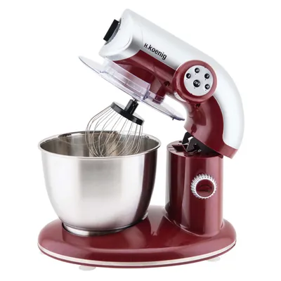 Produktbild von H.Koenig KM80 Küchenmaschine / 5 L Schüssel aus Edelstahl / bis zu 2kg Teig / 3 Aufsätze / 1000 W / 4 Geschwindigkeitsstufen / rot