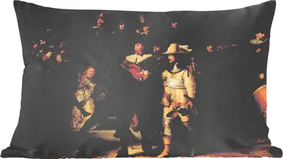 Produktbild von MuchoWow® Zierkissen Sofakissen Wohnzimmer Dekokissen 60x40 cm Die Nachtwache - Kunst - Alte Meister - Rembrandt - Kopfkissen - Polster mit Foto