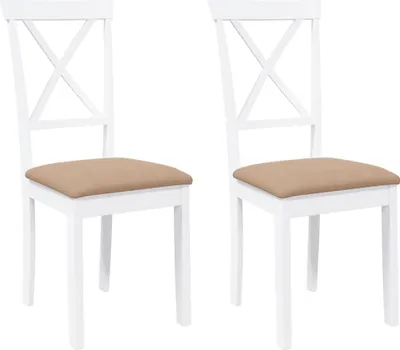 Produktbild von vidaXL Esszimmerstühle mit Kissen 2 Stk. Weiß Massivholz Gummibaum