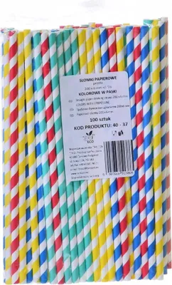 Produktbild von Papierstrohhalme DICKE FARBIGE STREIFEN 200x8mm / 100 Stück