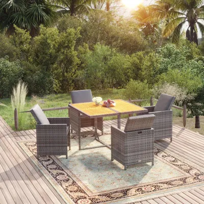 Produktbild von Möbel 5-tlg. Garten-Essgruppe mit Kissen Poly Rattan Grau - Gartenmöbelgarnituren 3095524