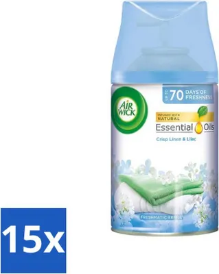 Obrázok produktu pre Air Wick - Náplň do osviežovača vzduchu - Svieža bielizeň a šeřík - Automatický sprej - 250 ml - Hodnotné balenie - 15 kusov