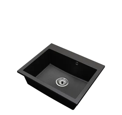 Produktbild von Granitspüle Einbeckig Elite 60 – Schwarz Gesprenkelt – Chrom-Siphon