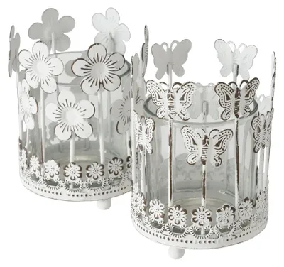 Image de Photophore Pipita fer verre blanc H 12cm